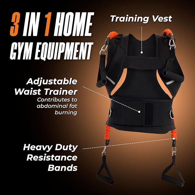 3-in-1 Vest for Muscle Training, Posture Correction, Waist Trainer - Full Body Fitness - Travel & Home Workout equipment